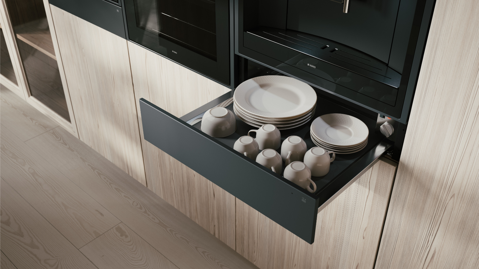 Asko 14cm Built-in Warming Drawer - Graphite Black | Harvey Norman