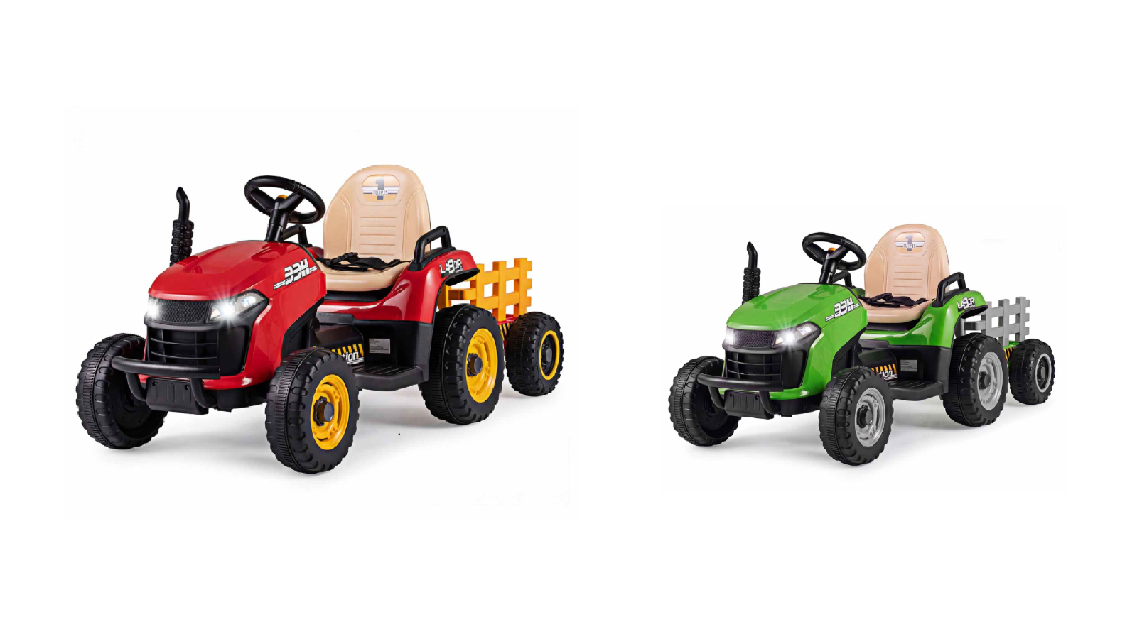 Costway 24V Battery Powered Electric Ride-on Tractor Car with Remote and Tiltable Trailer