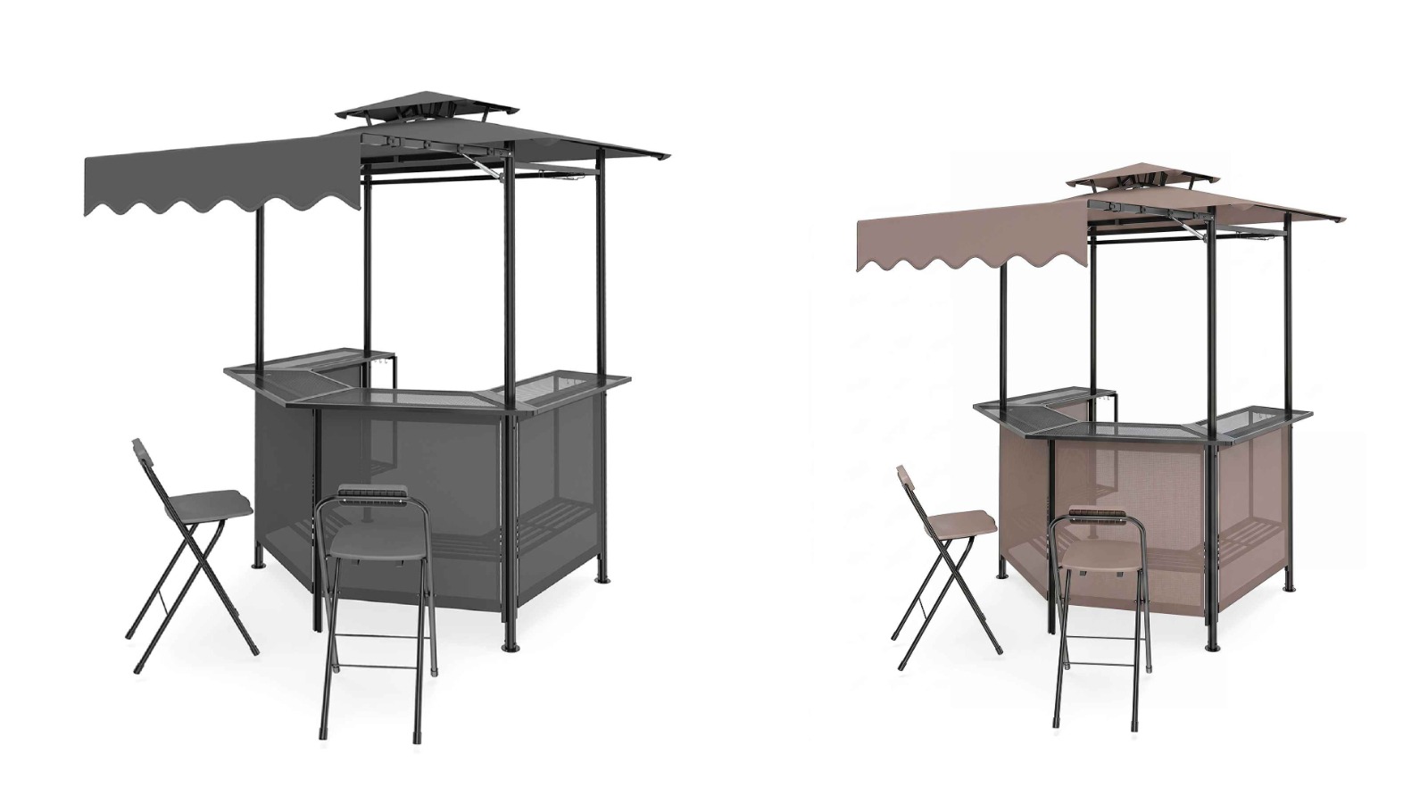 Costway Patio Bar Set Gazebo and 2-Folding Stool with Awning Metal Frame