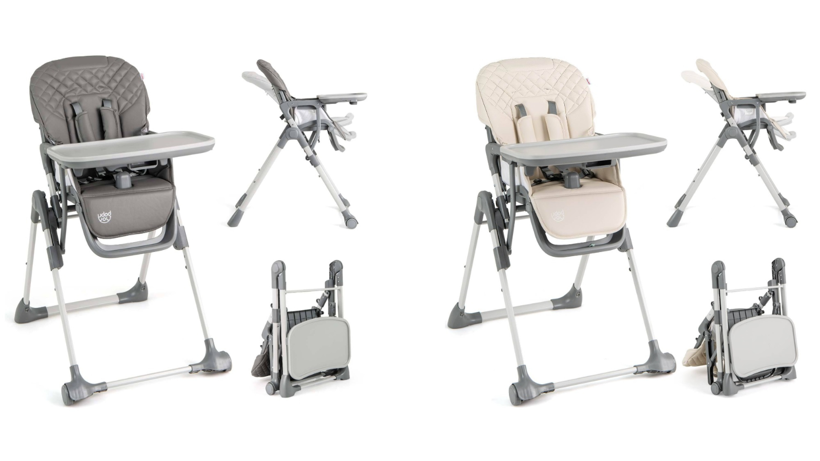 Costway Foldable High Chair with Wheels and PU Cushion