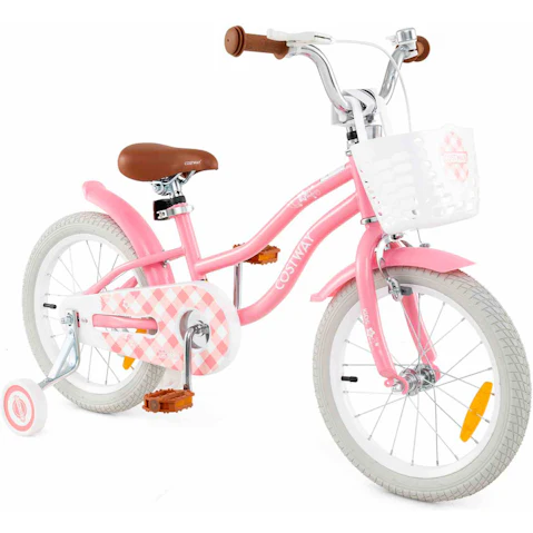 Costway Pink Balance Bike with Detachable Training Wheels and Adjustable Saddle - 40cm