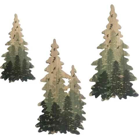 TM Set of 3 Wooden Christmas Tree Wall Ornament