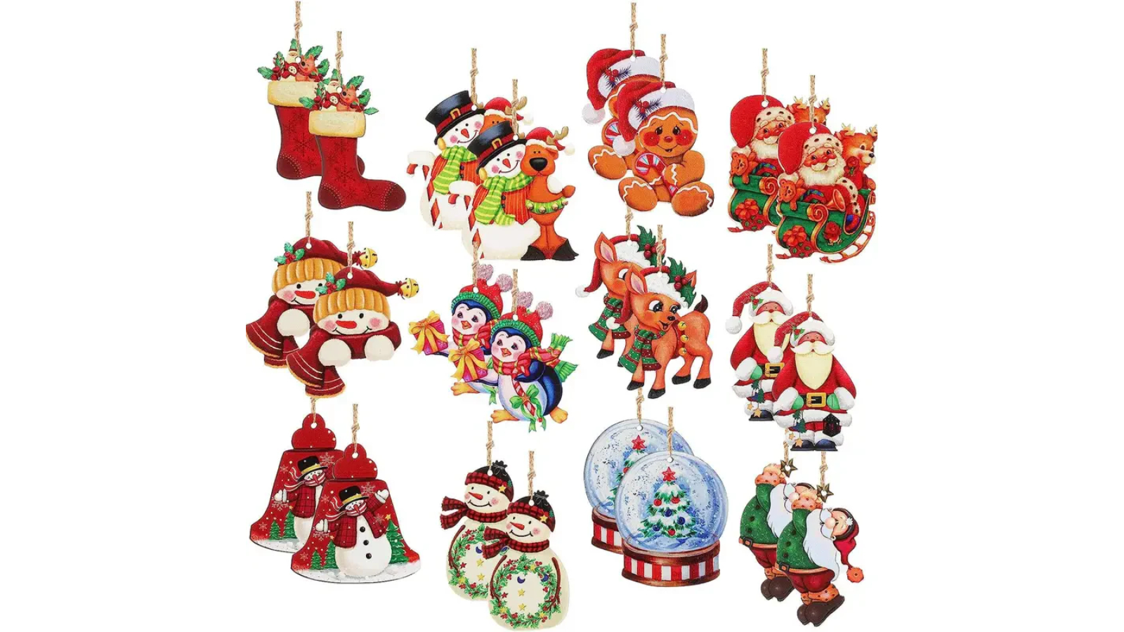 TM 24 Piece Christmas Wooden Hanging Ornament Set 