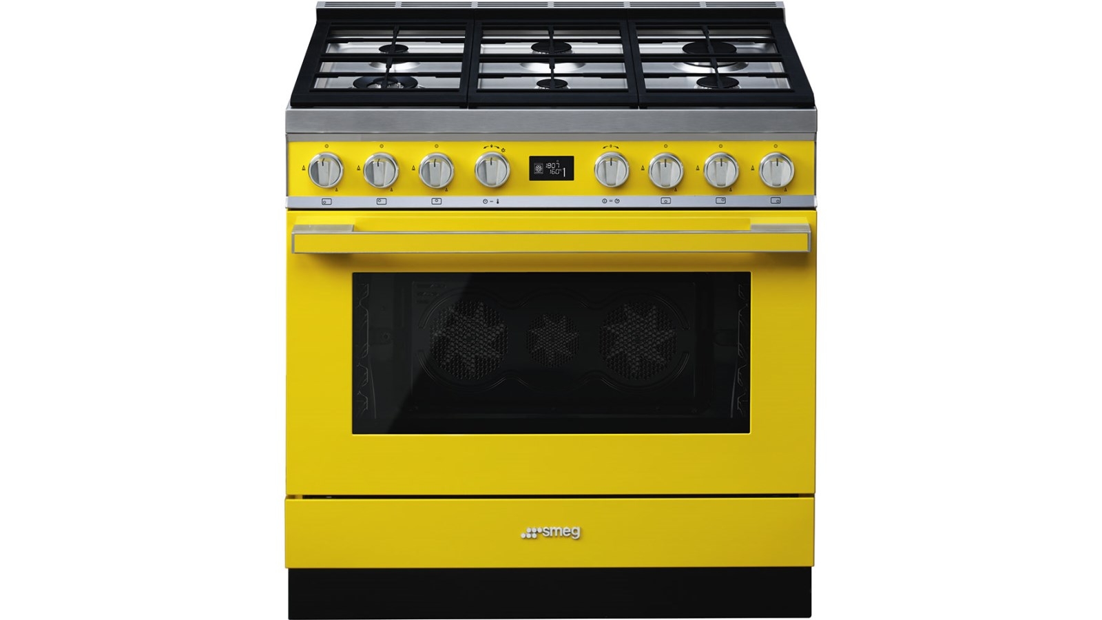 Smeg 900mm Portofino Pyrolytic Freestanding Cooker with Gas Cooktop - Sunshine Yellow