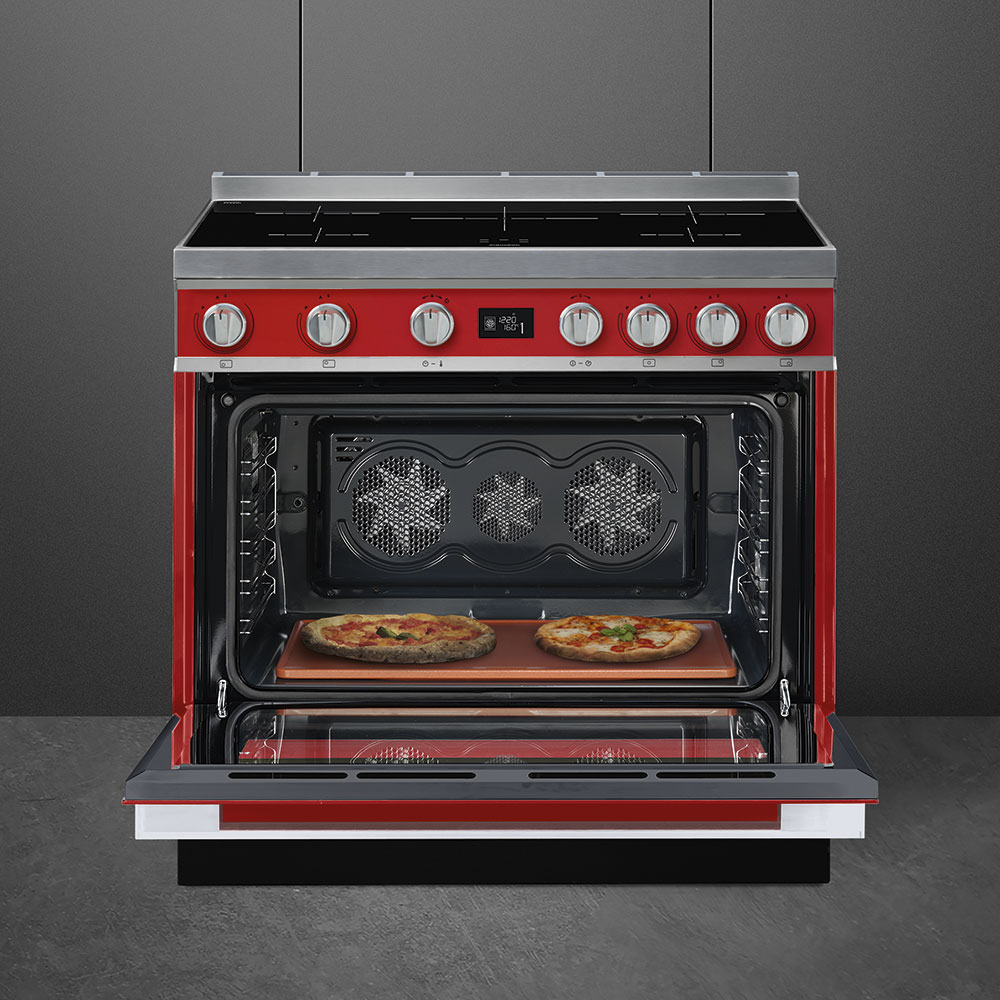 Smeg 900mm Portofino Induction Freestanding Cooker Coral Red Harvey Norman