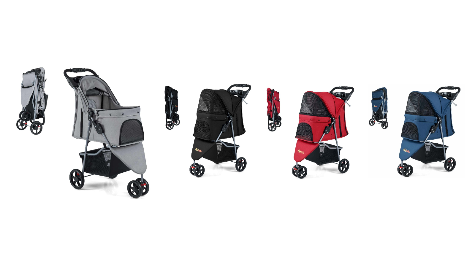 Costway 3-Wheel One-Click Travel Cart Carrier Pram Trailer Cage Pet Stroller