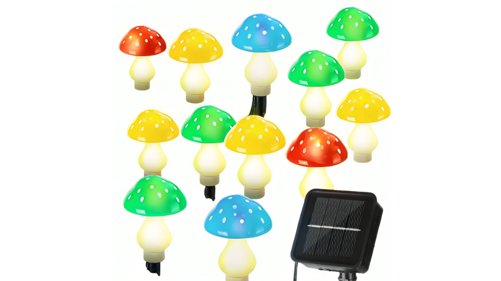 NNETM Multi-Color Twinkling Toadstools 12 LED Solar Christmas Light