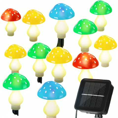 NNETM Multi-Color Twinkling Toadstools 12 LED Solar Christmas Light