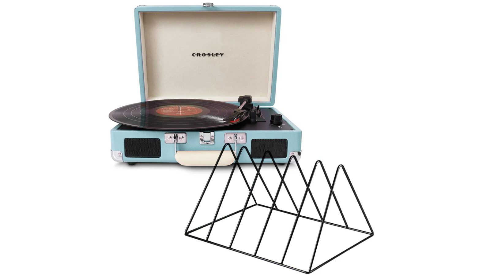 Crosley Cruiser Turquoise Bluetooth Portable Turntable + Gadhouse Black Vinyl Rack Bundle