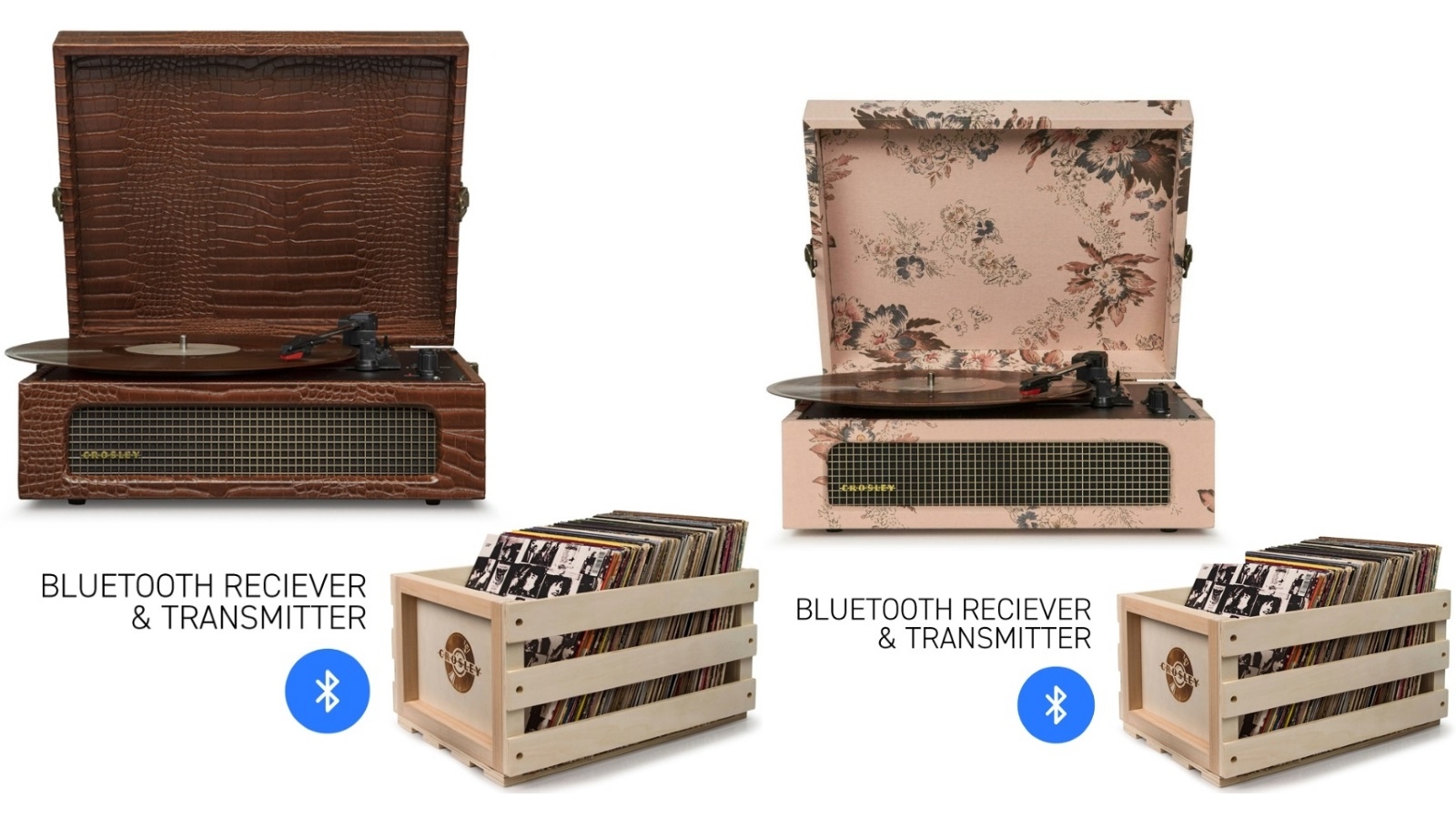 Crosley Voyager Bluetooth Portable Turntable & Record Storage Crate