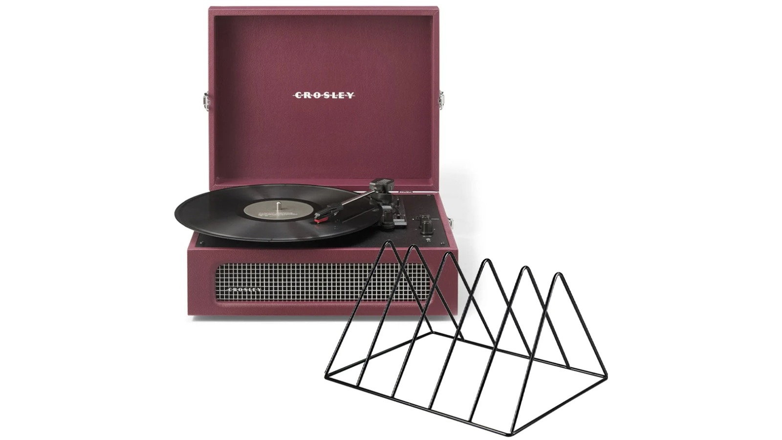 Crosley Voyager Bluetooth Portable Turntable + Gadhouse Vinyl Rack Bundle - Burgundy