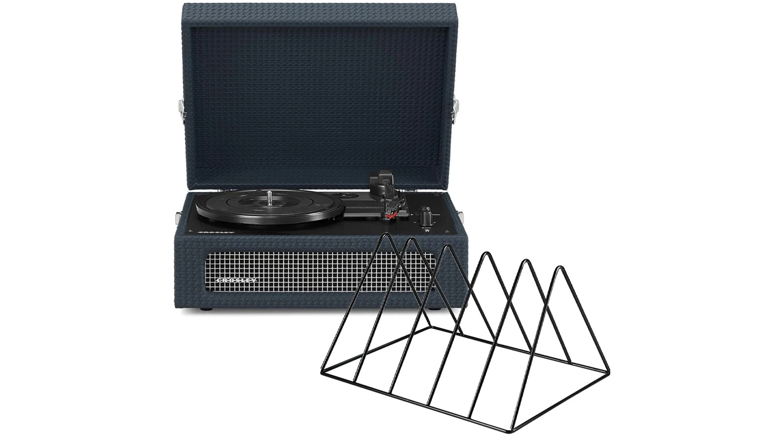 Crosley Voyager Bluetooth Portable Turntable + Gadhouse Vinyl Rack Bundle - Navy