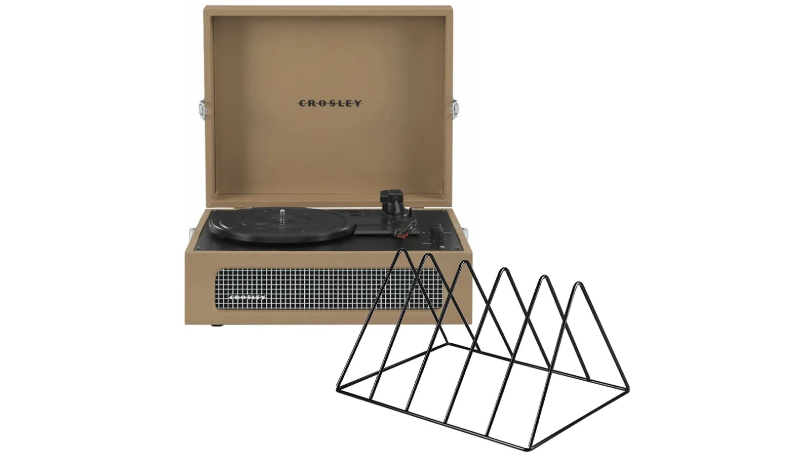 Crosley Voyager Bluetooth Portable Turntable + Gadhouse Vinyl Rack Bundle - Tan