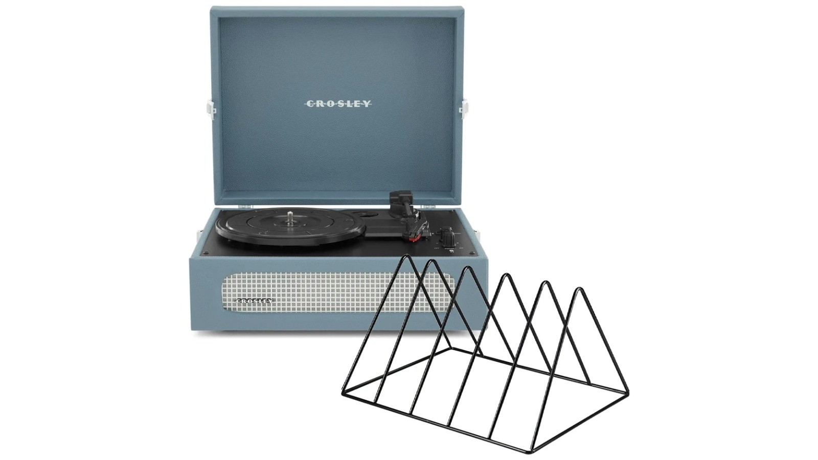 Crosley Voyager Bluetooth Portable Turntable + Gadhouse Vinyl Rack Bundle - Washed Blue
