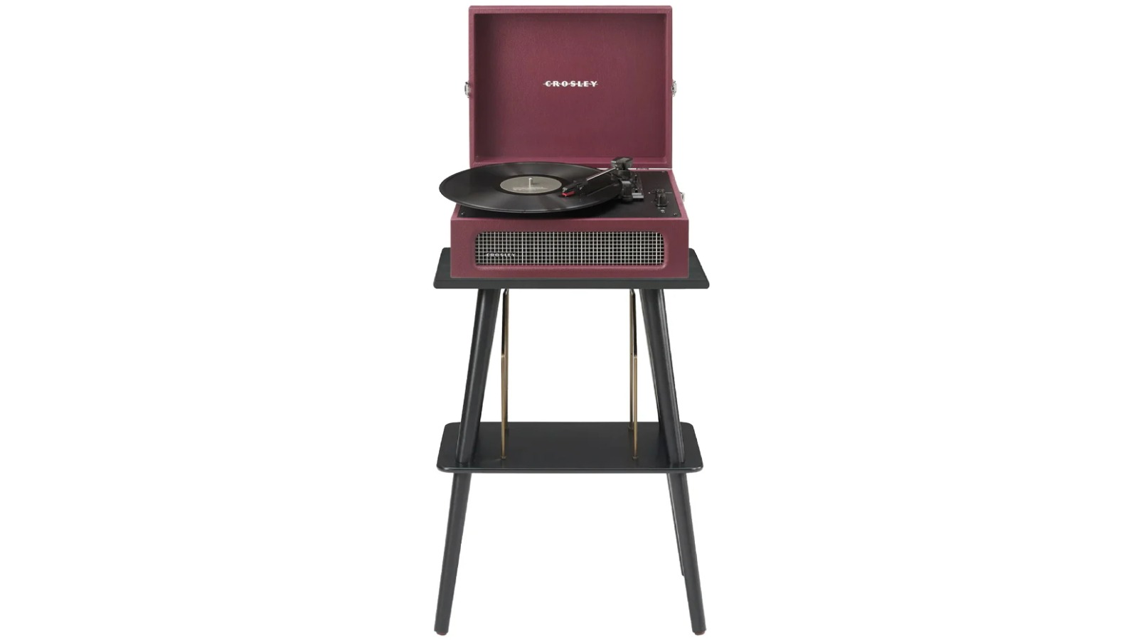 Crosley Voyager Bluetooth Portable Turntable + Entertainment Stand Bundle - Burgundy