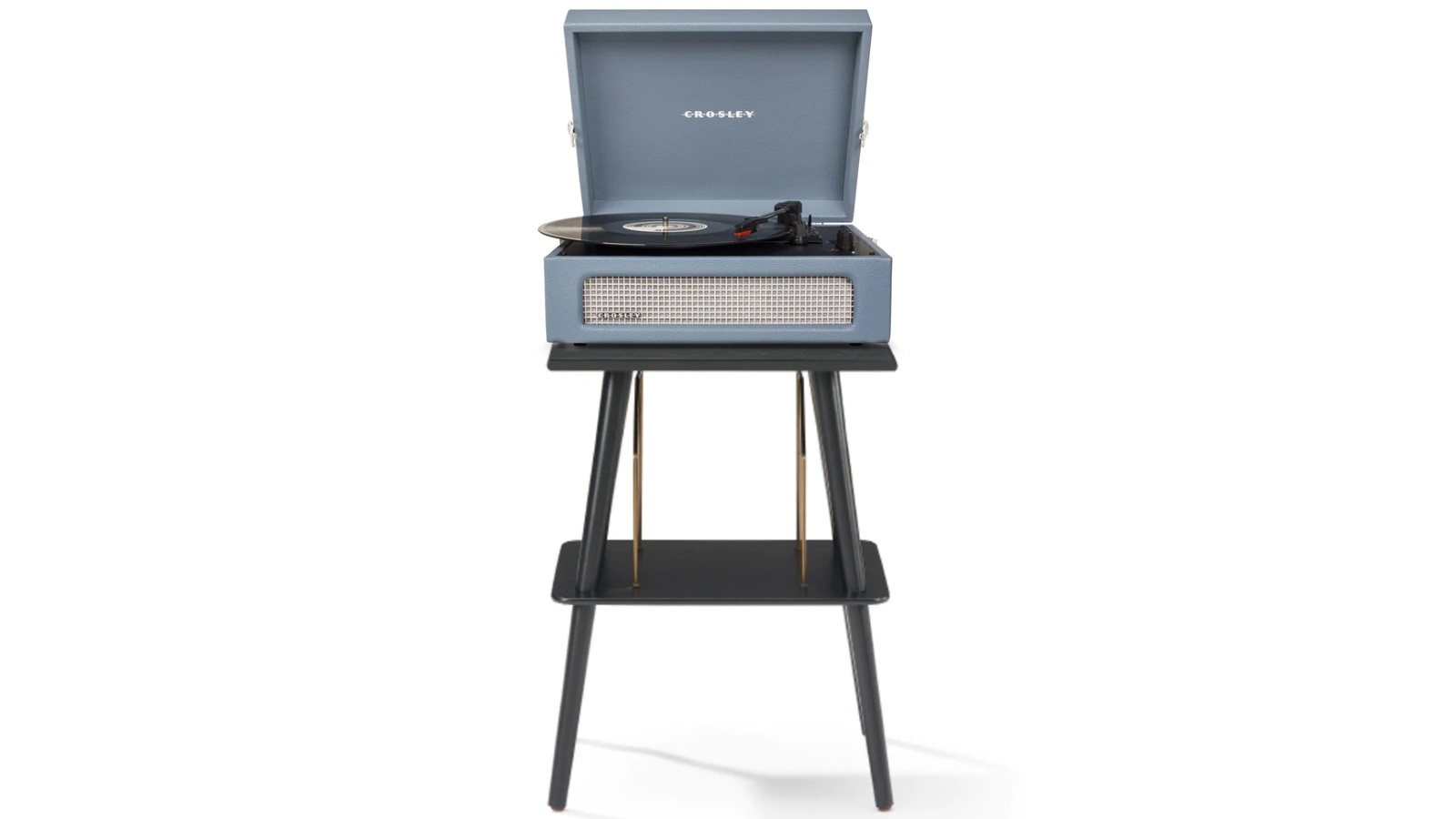 Crosley Voyager Bluetooth Portable Turntable + Entertainment Stand Bundle - Washed Blue