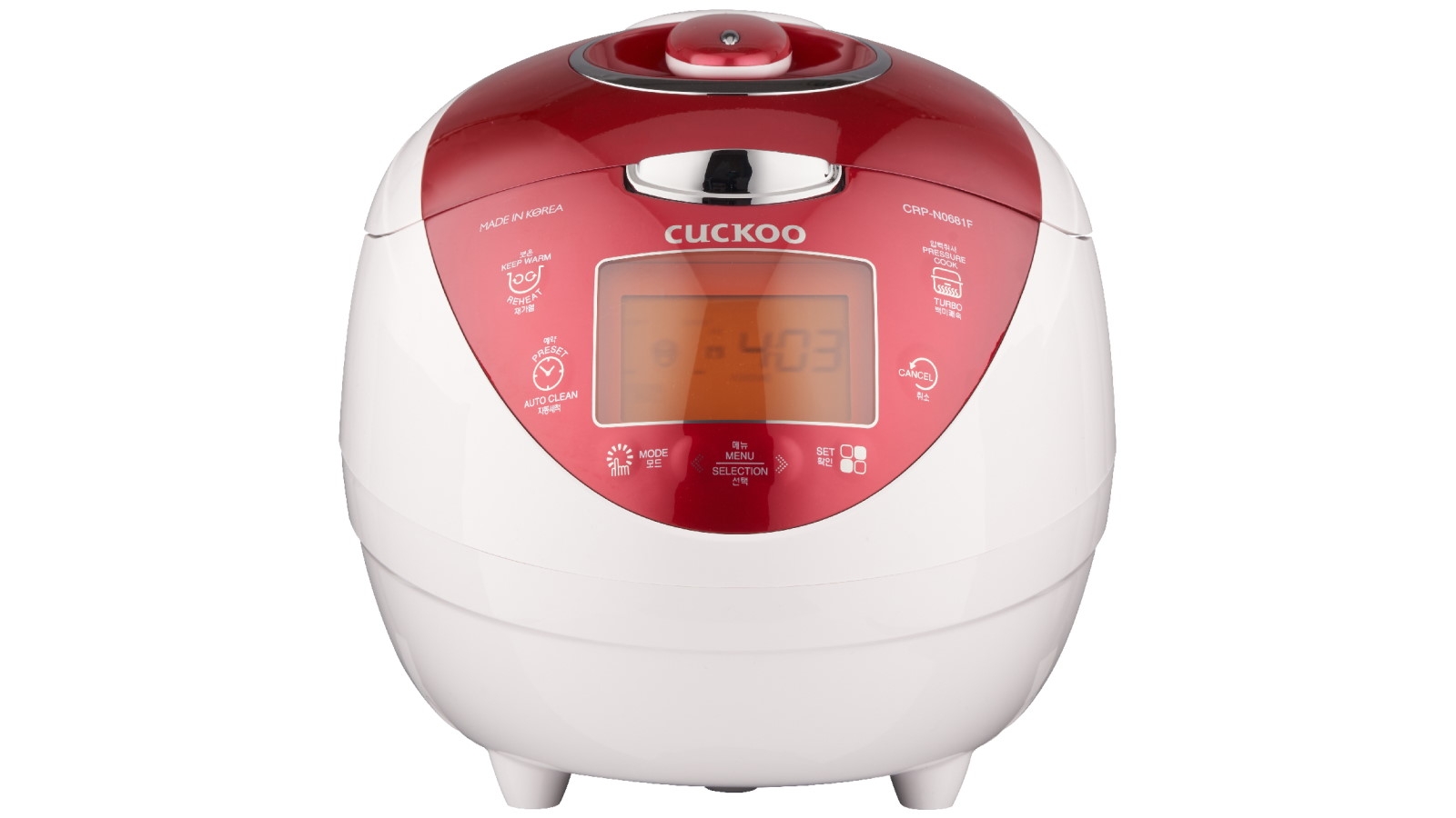 Cuckoo 6 Cup Heating Pressure Rice Cooker - White/Red | Harvey Norman