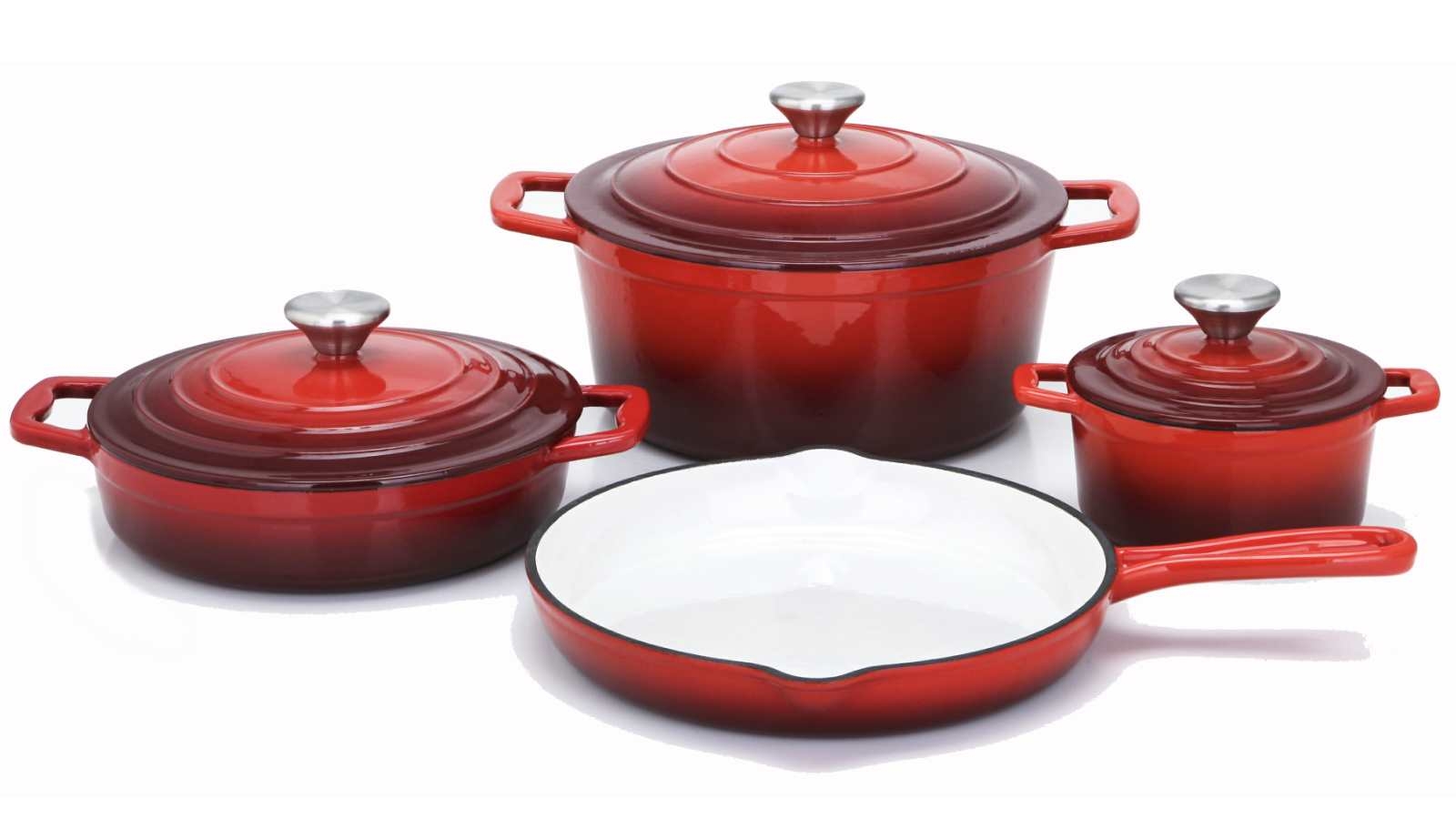 CSKochsysteme Xanten Cast Iron 7 Piece Cookware Set Gradient Red
