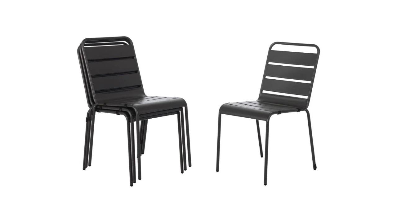 Bolero Pack of 4 Slatted Steel Side Chair - Grey