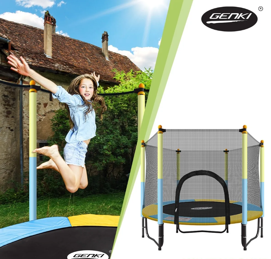 Genki 80kg Round Mini Trampoline with Safety Enclosure 60inch