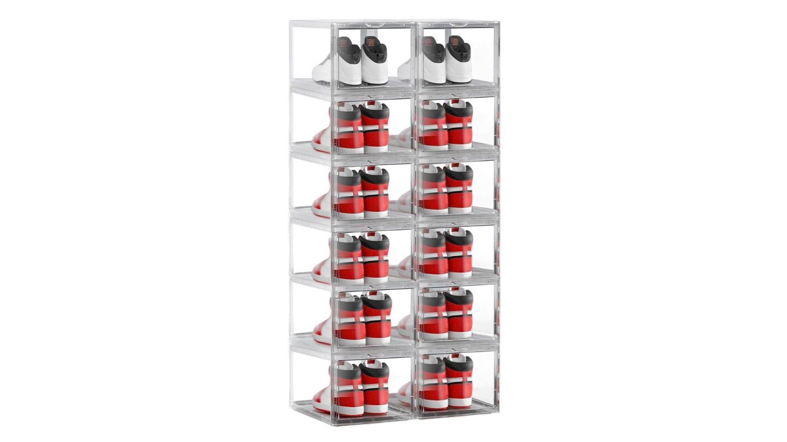 12 Piece Shoe Storage Box Sneaker Display Cases ABS Plastic Boxes Stackable Organiser Transparent