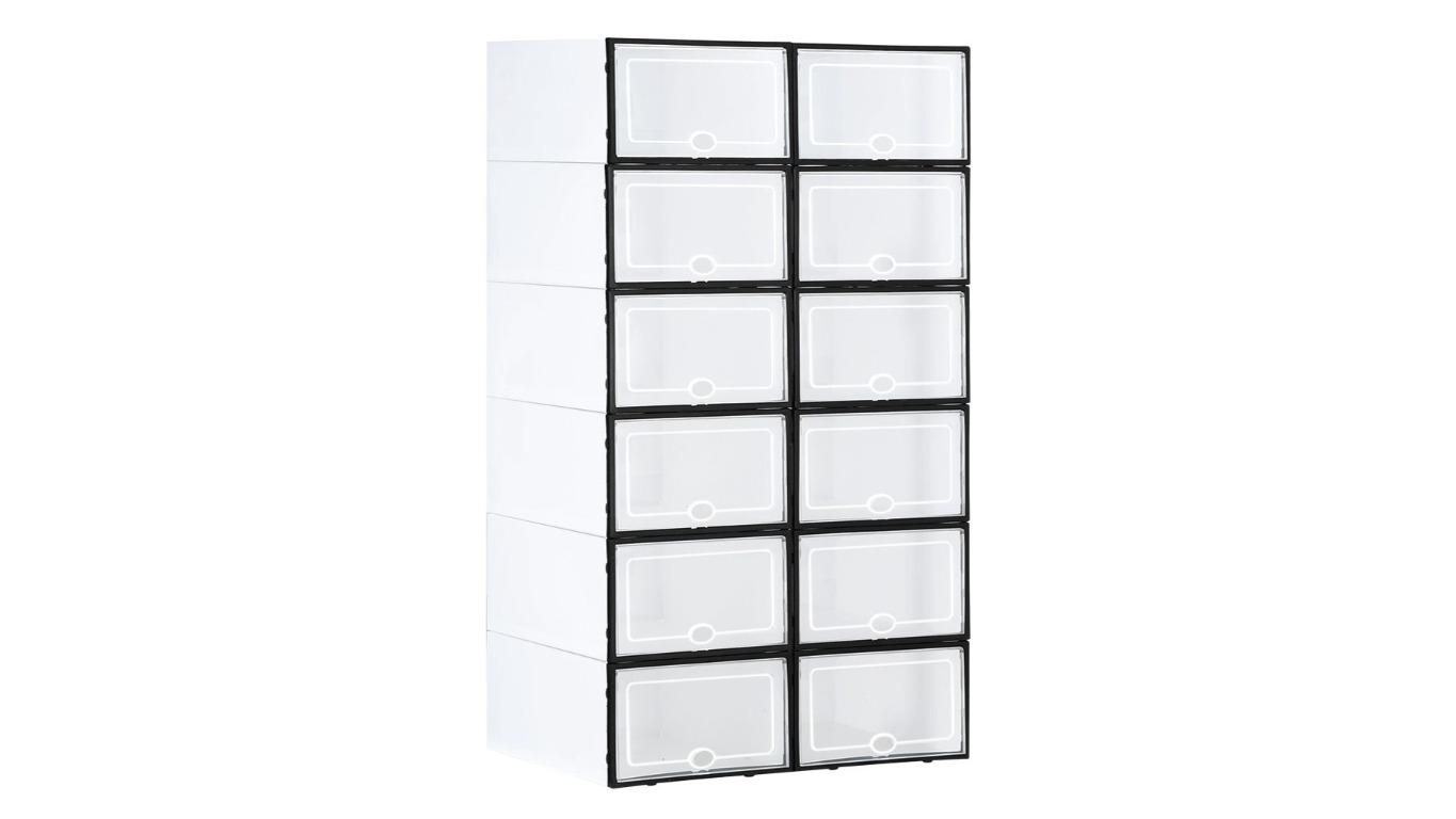 12 Piece Plastic Shoe Display Cases Stackable Storage Organiser Box - White