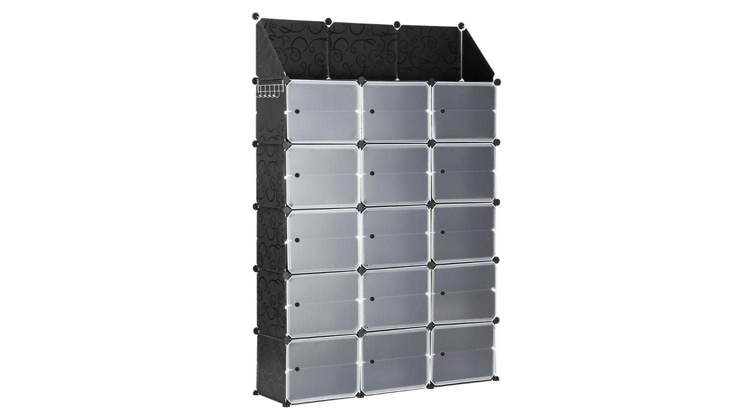 30-Tier Black Stackable Cube Shoe Storage Organiser - Pair of 60