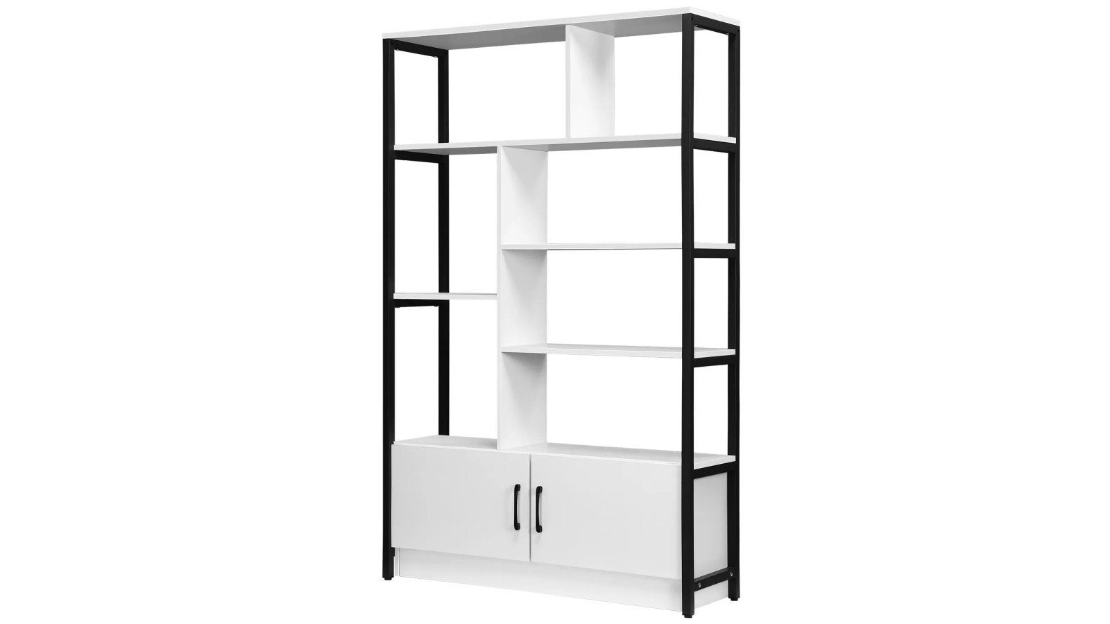 LUXSUITE 5 Tier Display Shelf Bookcase Storage Rack with 2 Lockable Doors