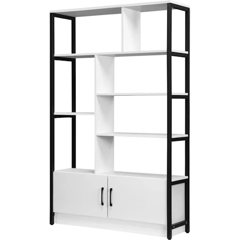 LUXSUITE 5 Tier Display Shelf Bookcase Storage Rack with 2 Lockable Doors