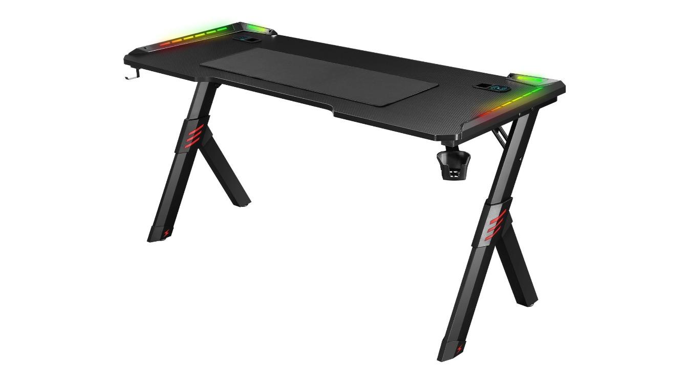 Computer Office  RGB LED Carbon Fiber Wireless USB Charger Gaming Desk -140cm