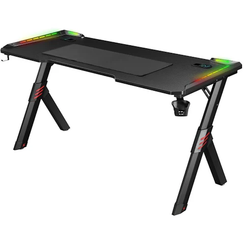 Computer Office RGB LED Carbon Fiber Wireless USB Charger Gaming Desk -140cm