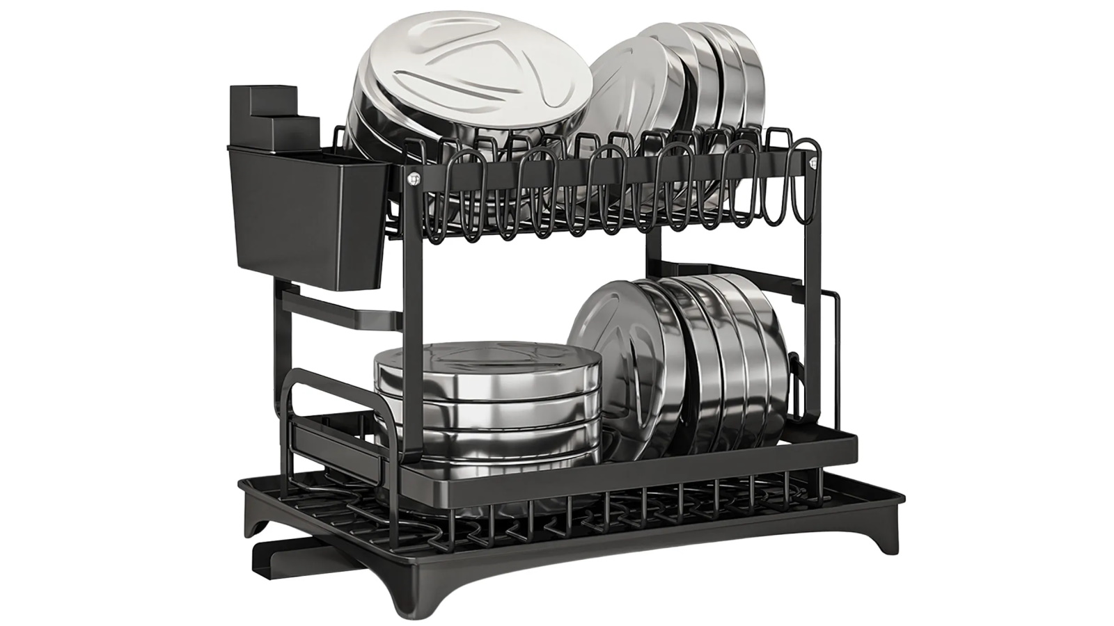 Multi-Function 2-Tier Dish Drying Rack with Automatic Drainage