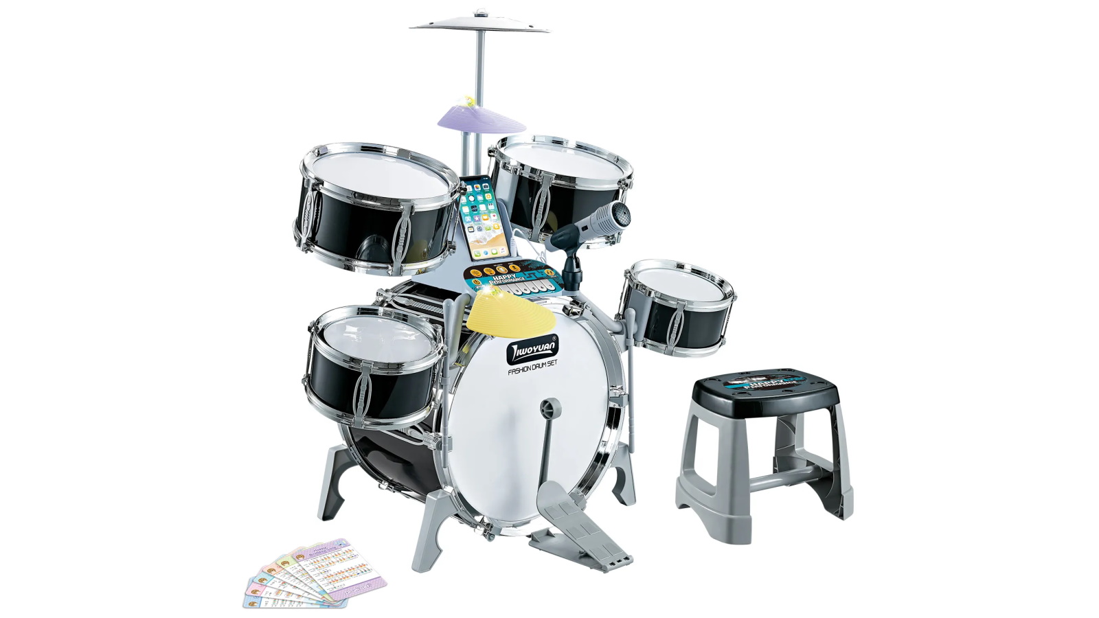 Kids Jazz Drum Set Musical Educational Instrument Toy Kit with Stool