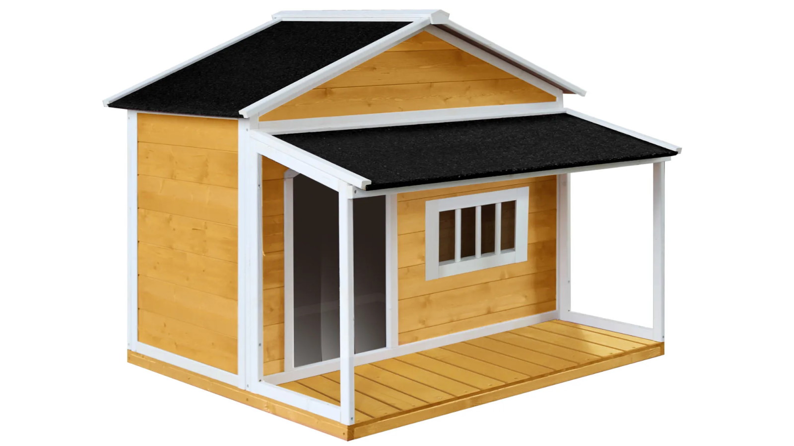 Pet Scene Extra Large Raised Dog House Kennel with Porch/Window/Door/Asphalt Roof