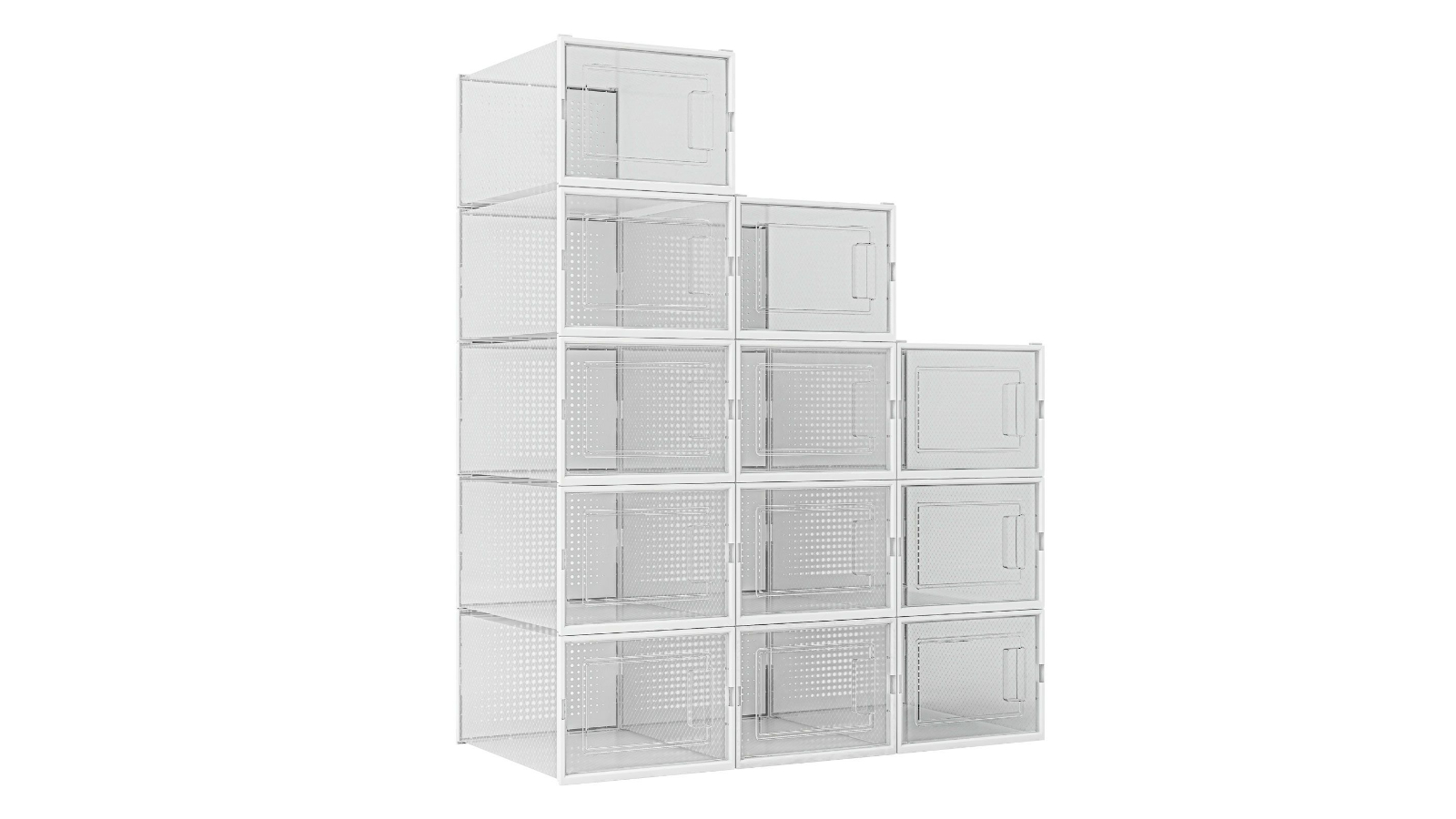 LUXSUITE 12 Piece Plastic X-Large Stackable Sneaker Container Unit - Transparent