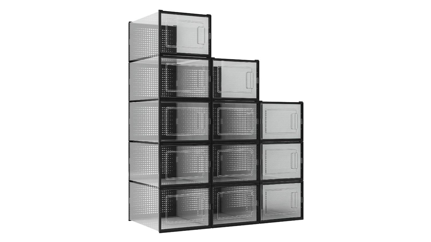 LUXSUITE 12 Piece Shoe Storage Box Sneaker Display Case Plastic Clear ...