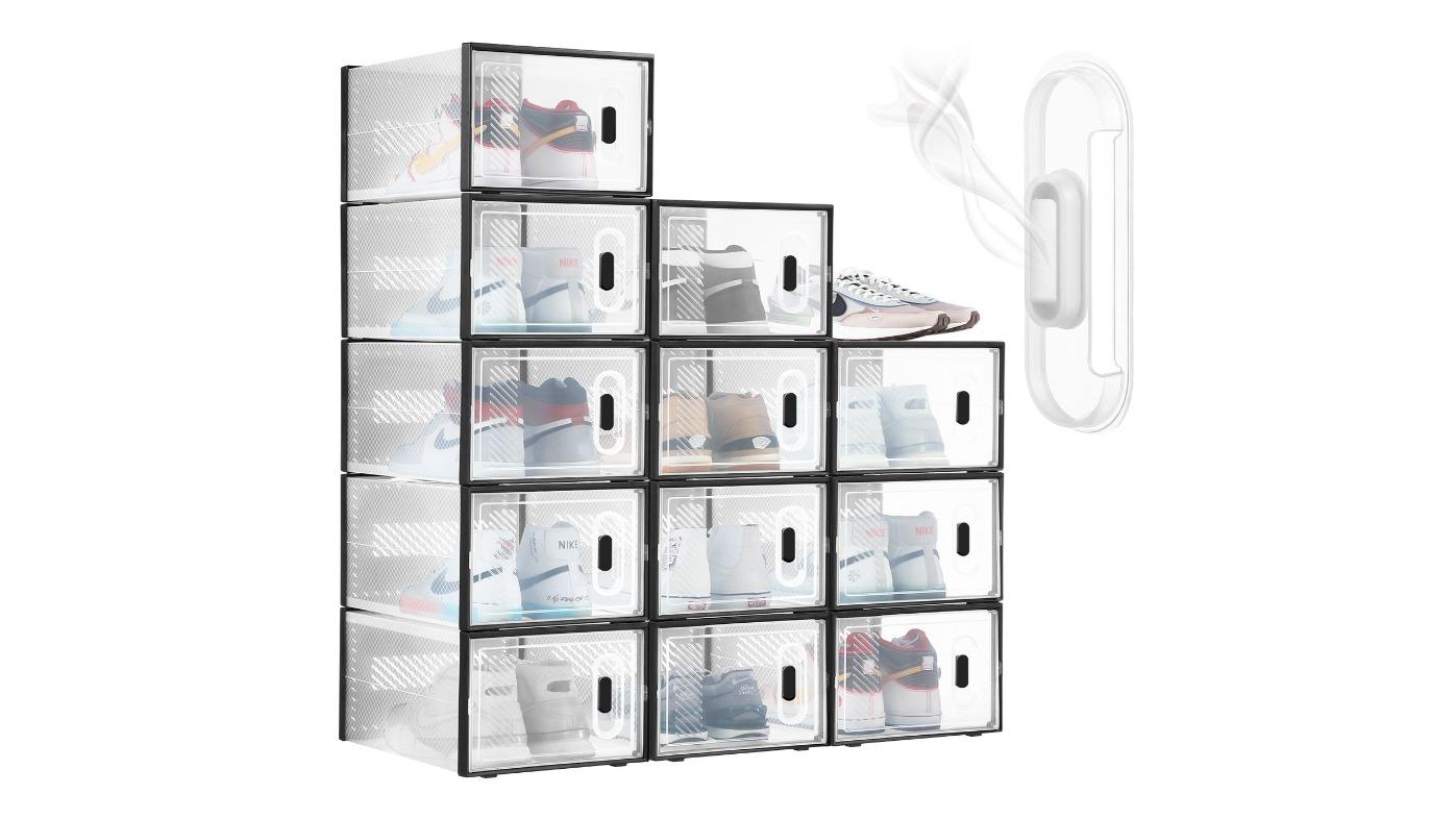 LUXSUITE 12 Piece Plastic Clear Stackable Storage Organiser Shoe Boxes ...