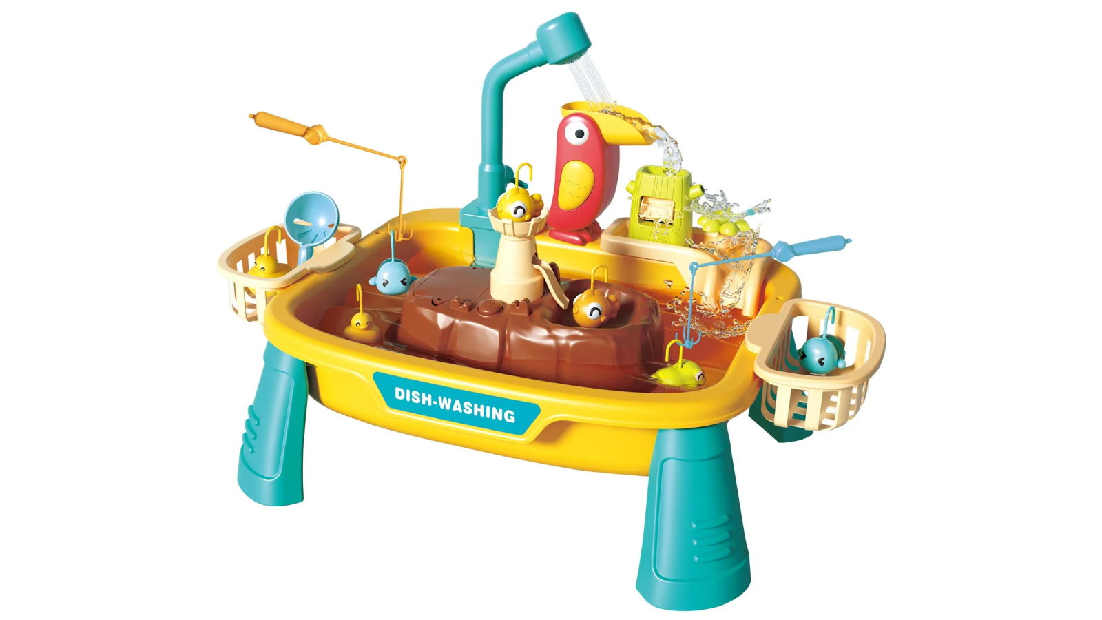 Electric Fishing Game Table Backyard Activity Pretend Set with with Running Water
