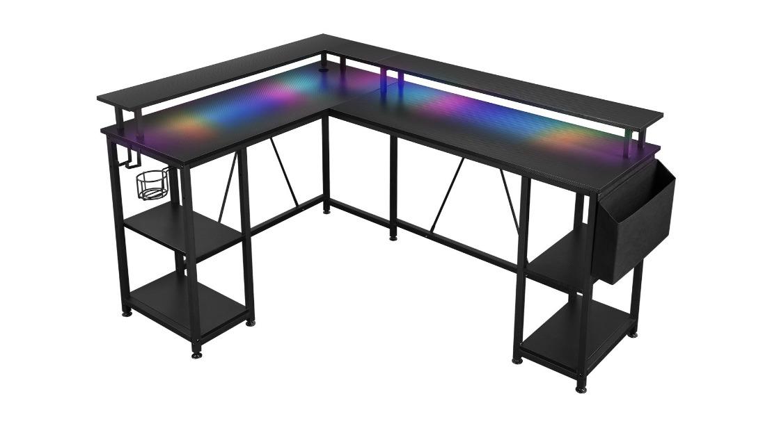 Computer Low Riser With Led Light L-Shaped Computer Racer LED Light with Storage Bag Carbon Fibre Corner ...