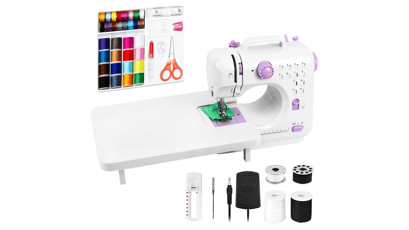 Electric Mini Sewing Machine with Extension Table & 12 Stitch Patterns