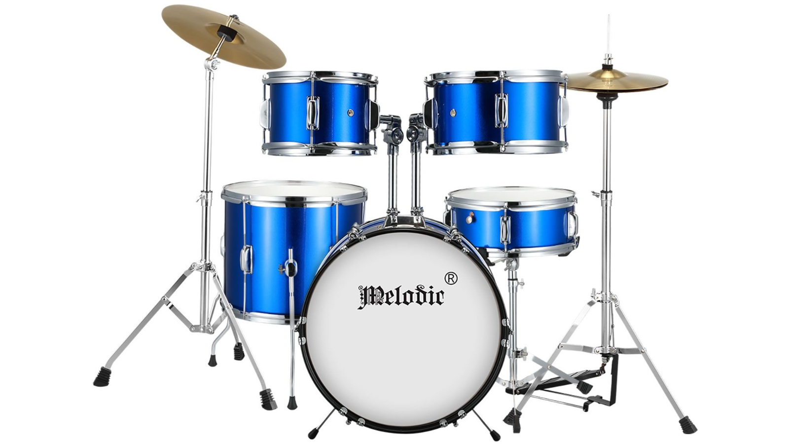 Melodic 5 Piece Kids Classic Drum Set Kit with Stool Cymbals Drumstick - Blue