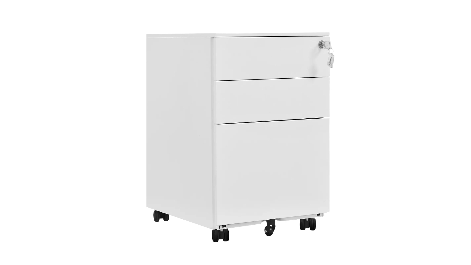3-Drawer Metal Vertical Locking with 5 Wheel Office Steel File Cabinet - White