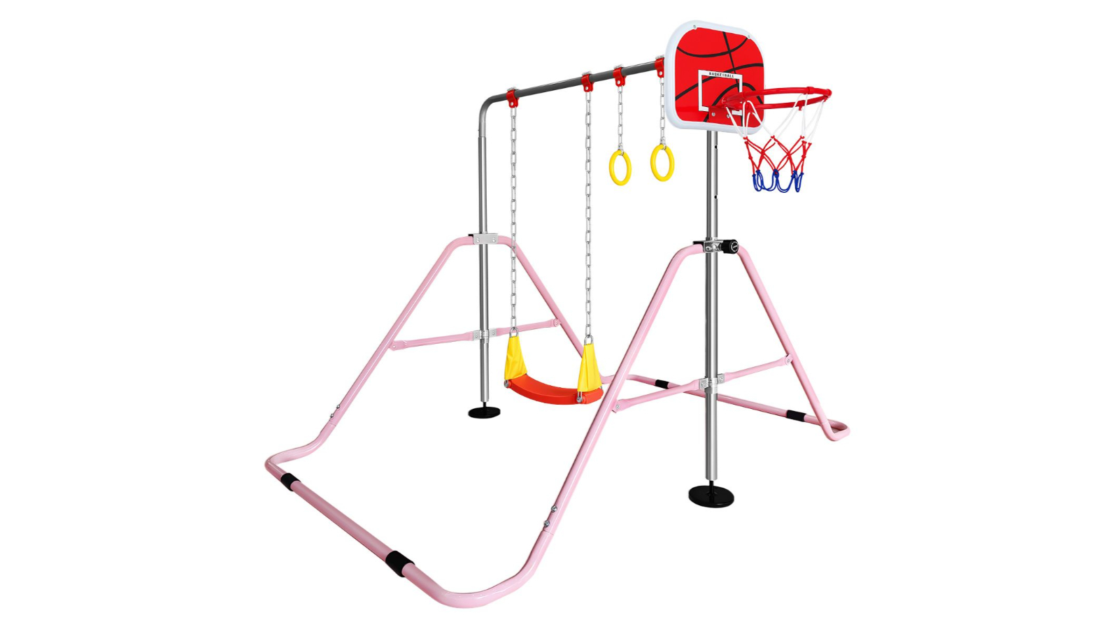 4-in-1 Foldable Kids Gymnastics Horizontal Monkey Bars with Swing and Basketball Hoop