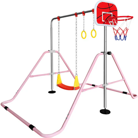4-in-1 Foldable Kids Gymnastics Horizontal Monkey Bars with Swing and Basketball Hoop