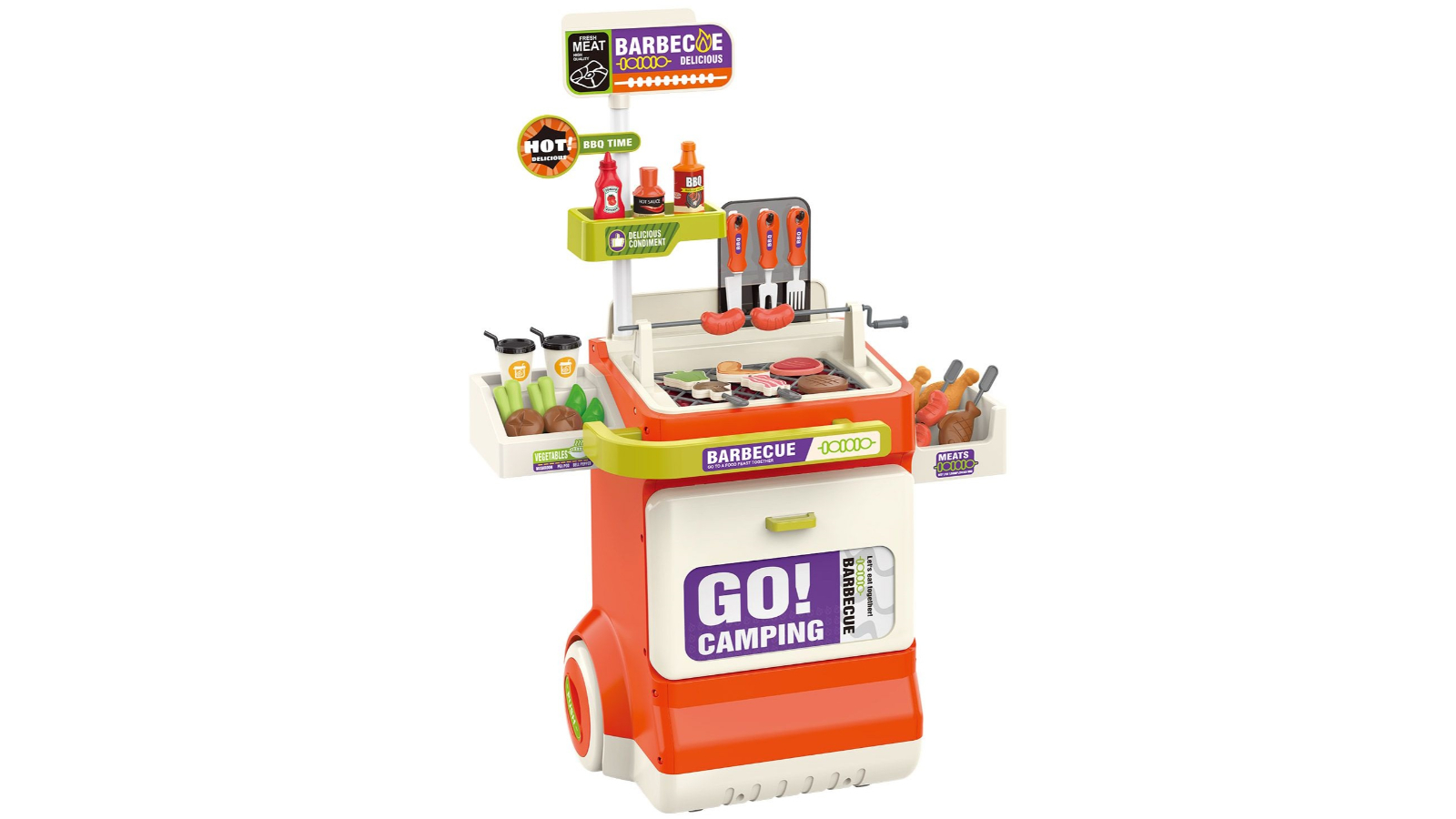Crazy Sales 51 Piece Kids Pretend Play BBQ Grill Cart Playset