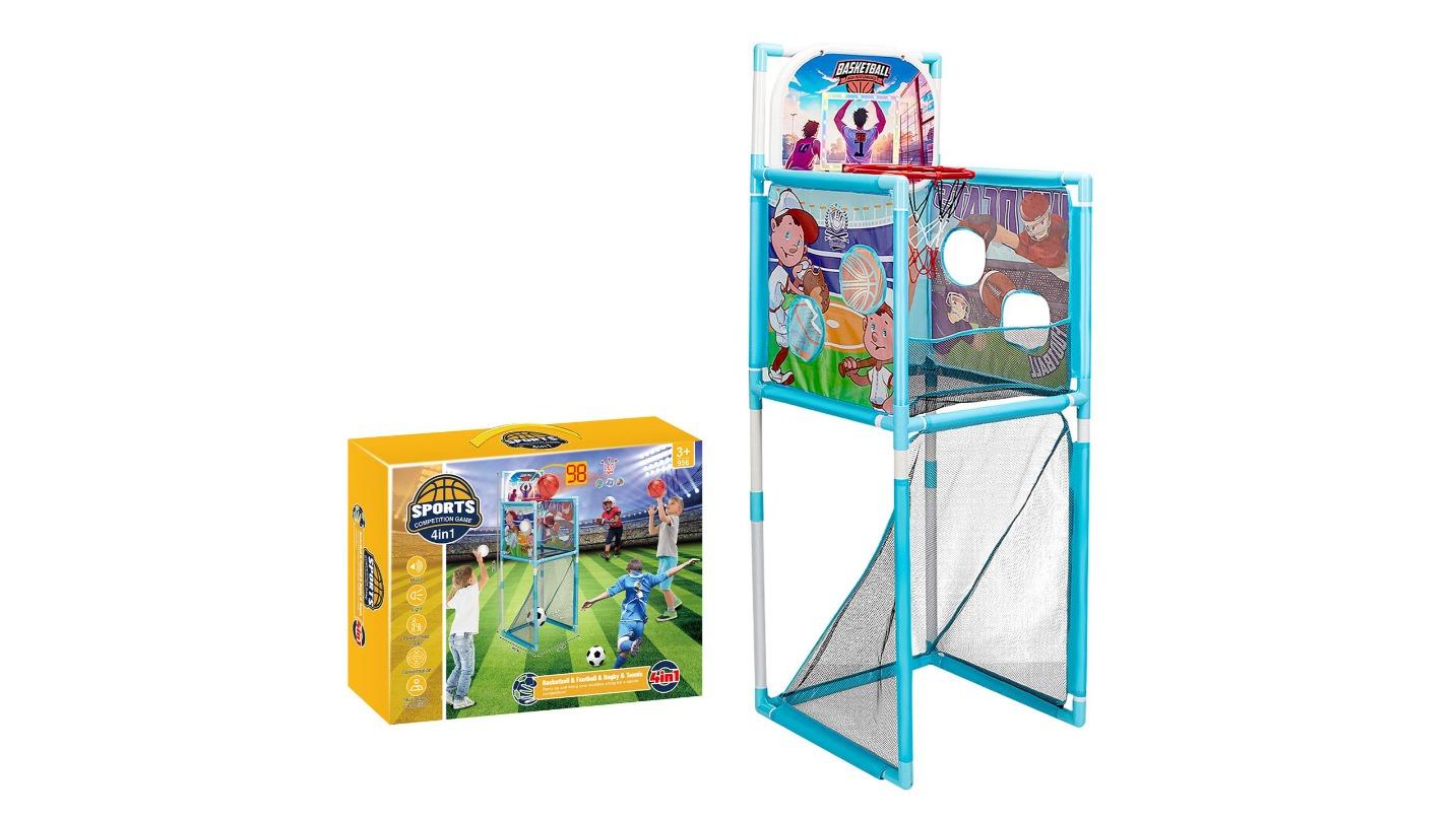 Kids 5-in-1 LED Electronic Scoring Basketball Hoop Stand Soccer Goal Playset
