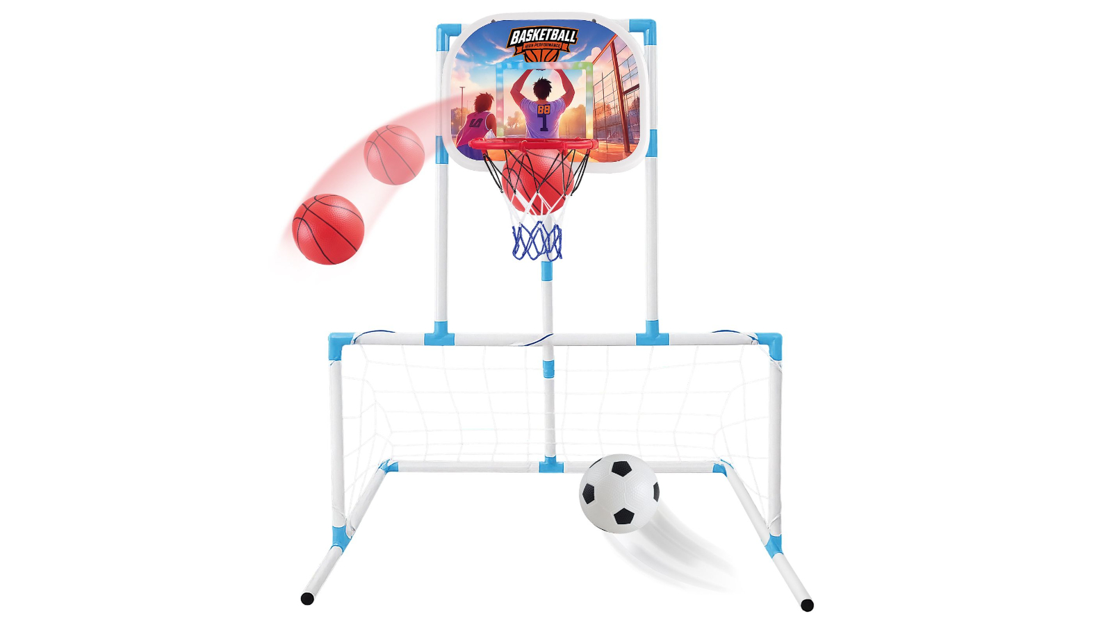 Kids LED Electronic Scorer Basketball Hoop Soccer Goal Net Stand