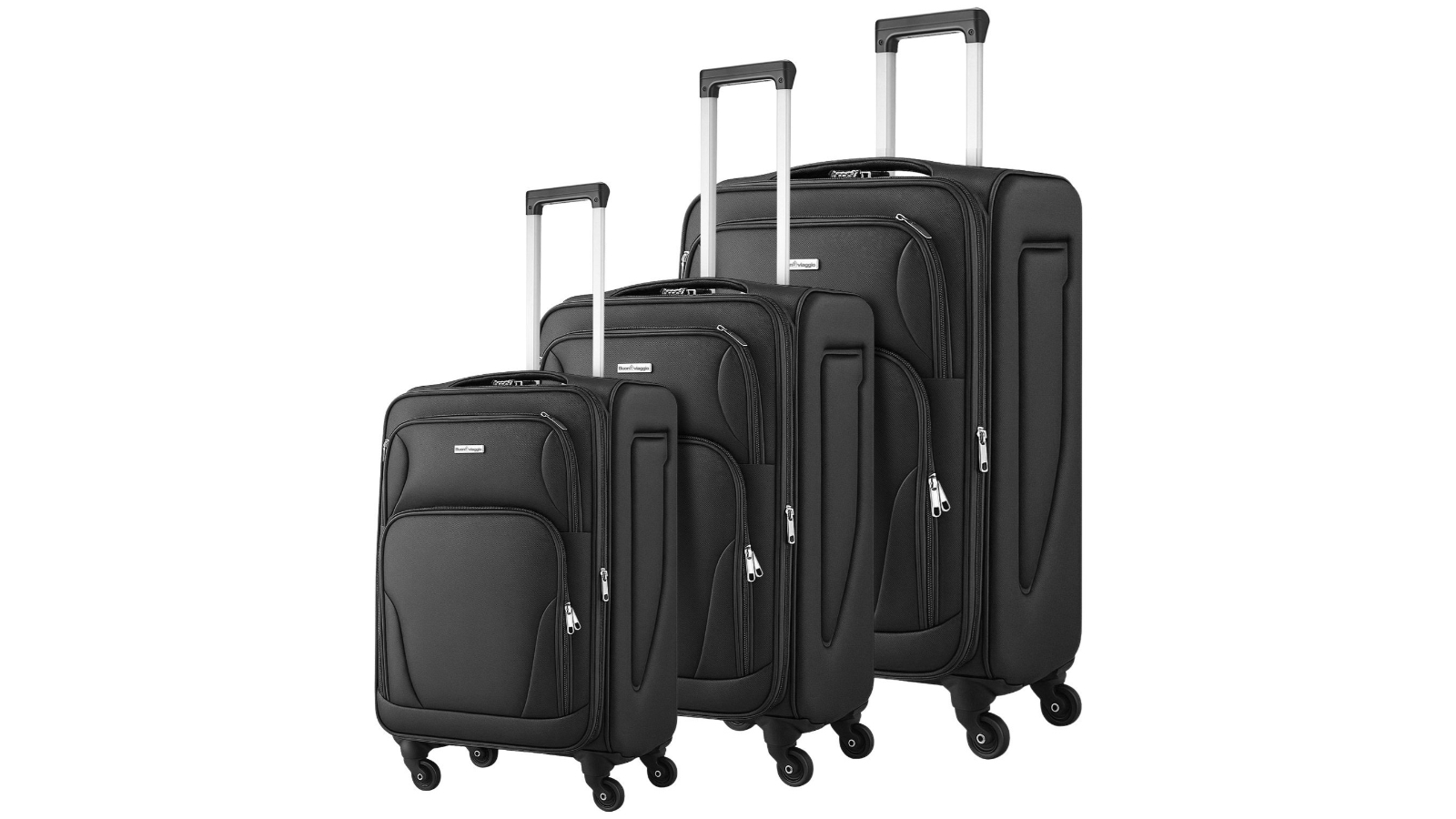 Buon Viaggio 3 Piece Soft Sided TSA Lock Expandable Hand Baggage Trolley Set - Black