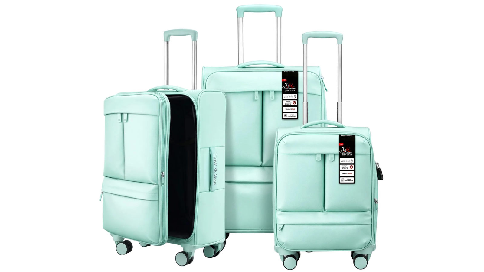 Buon Viaggio 3 Piece Luggage Suitcase Set Soft Sided Carry On Spinner Travel Case