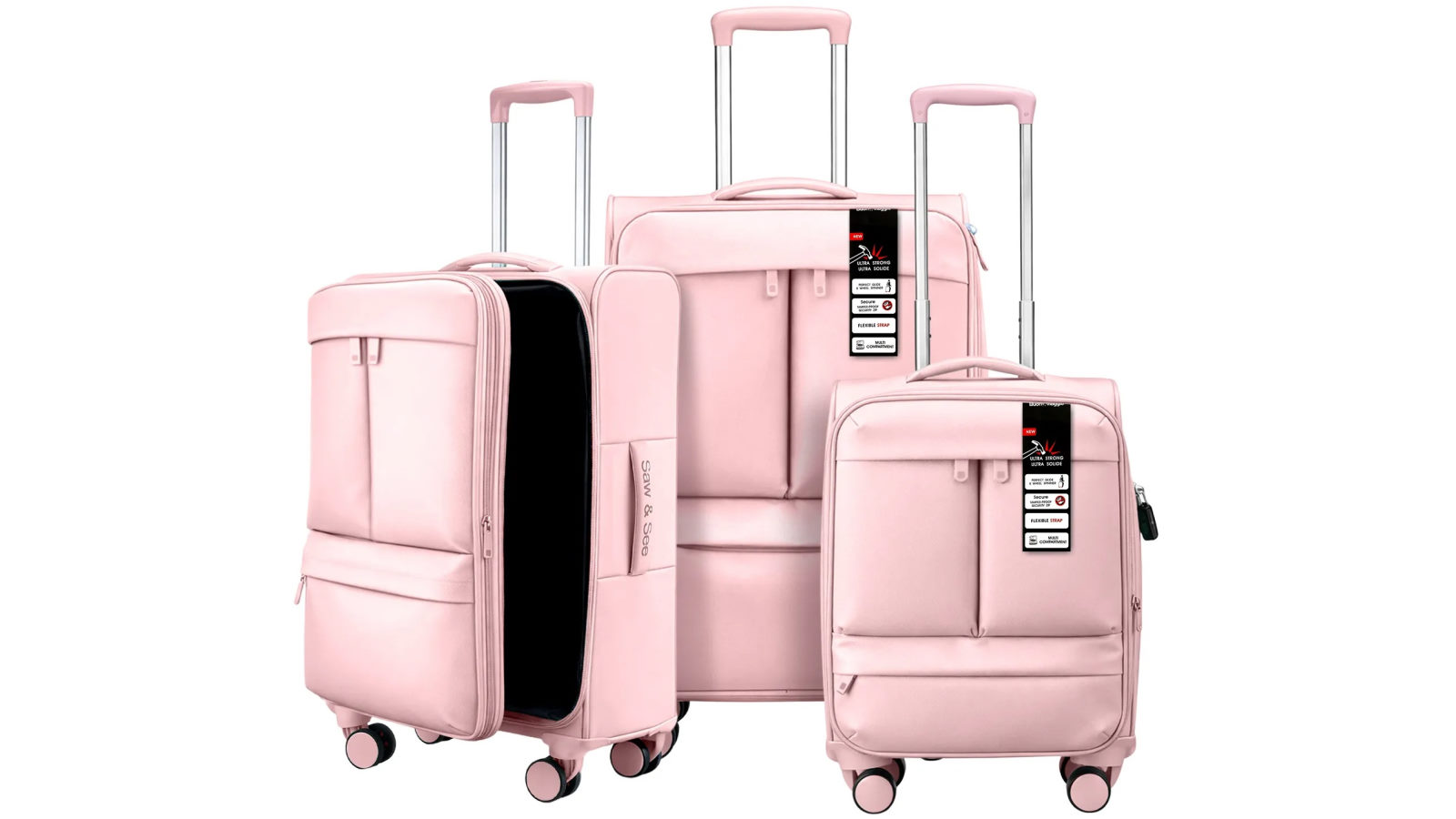 Buon Viaggio 3 Piece Lightweight Carry On Trolley Cabin Softside Case TSA Lock Suitcases Set
